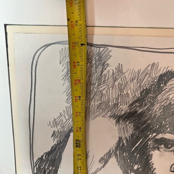 Original portrait, pencil M Keller 1973 drawing on board Mcm retro vintage - Picture 7 of 17